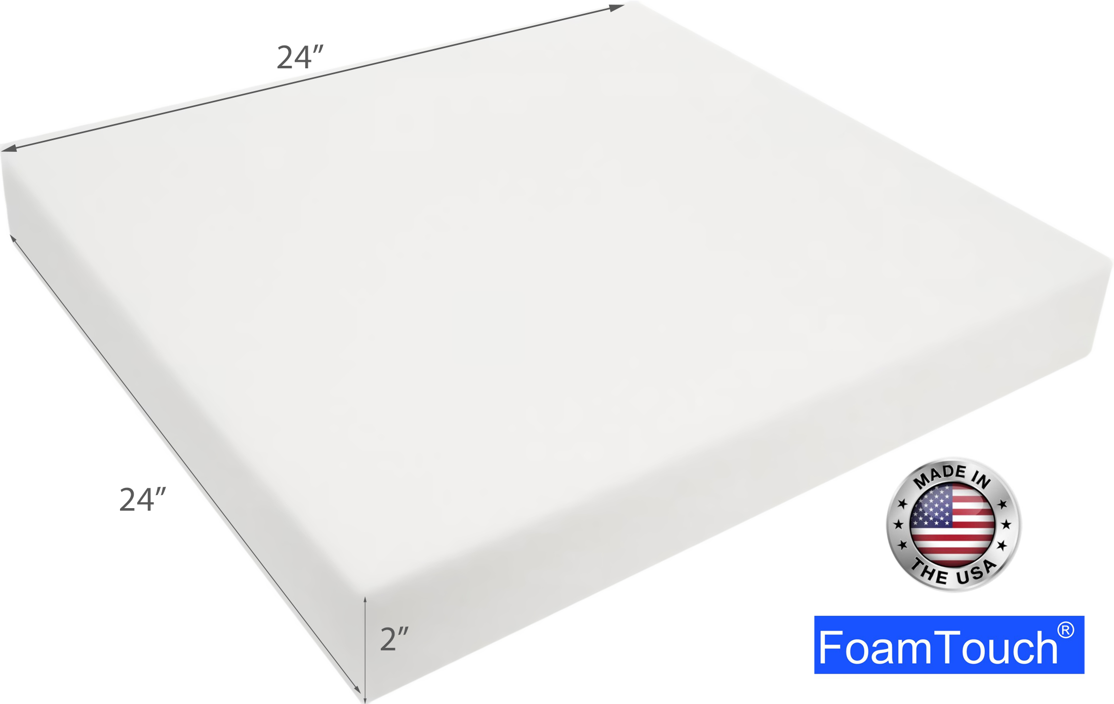 FoamTouch High Density 2 Inches Height, 24 Inches Width, 24 Inches Length Upholstery Foam, Size: 2x24x24HDF, White